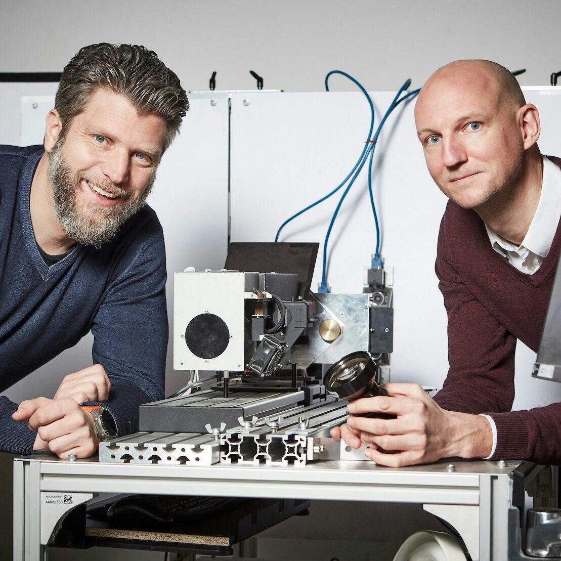 Florian Zangerl and Christof Hieger with a Light Engine from In-Vision