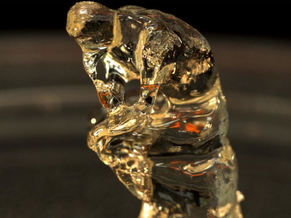 Rodin's Thinker created in Berkeley's Volumetric 3D-printer